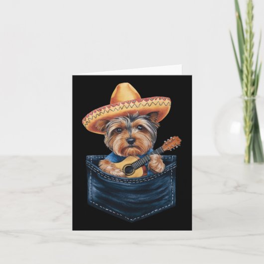 Sombrero Yorkshire Terrier Hond speelt gitaar Cinc Kaart (Voorkant)