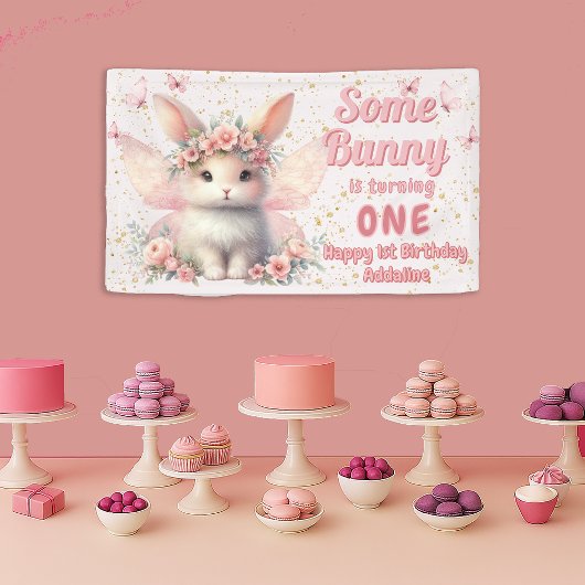 Some Bunny 1e Verjaardag Fee Vlinders Spandoek