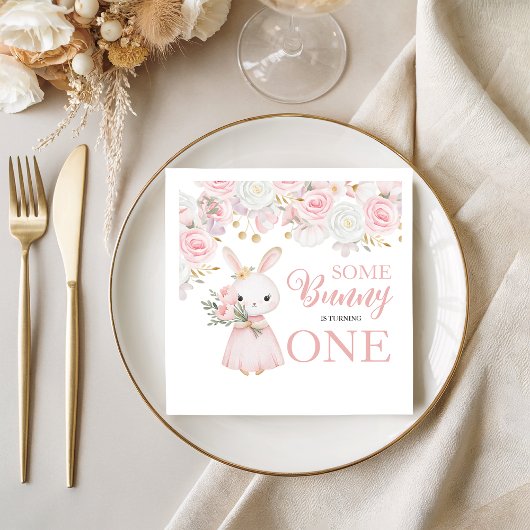 Some Bunny 1st Birthday Floral Napkins Servet