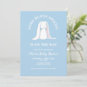 Some Bunny Baby Shower blauwe ruit Kaart (Staand voorkant)