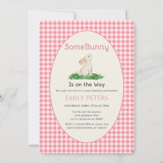 Some Bunny Baby Shower Roze Kaart (Voorkant)