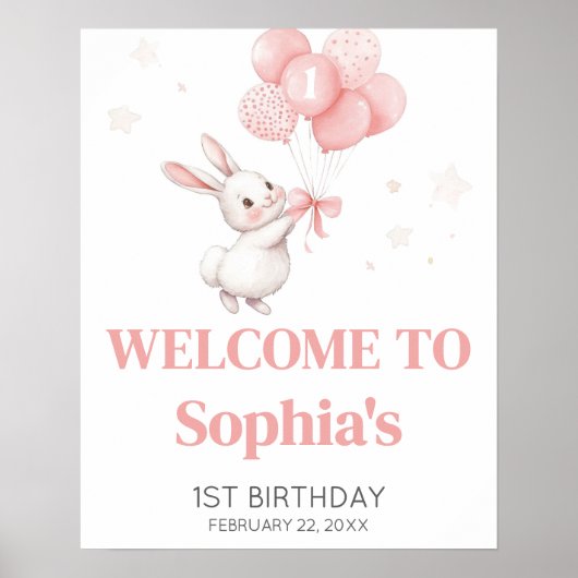 Some Bunny Balloon Birthday Party Welcome Sign Poster (Voorkant)
