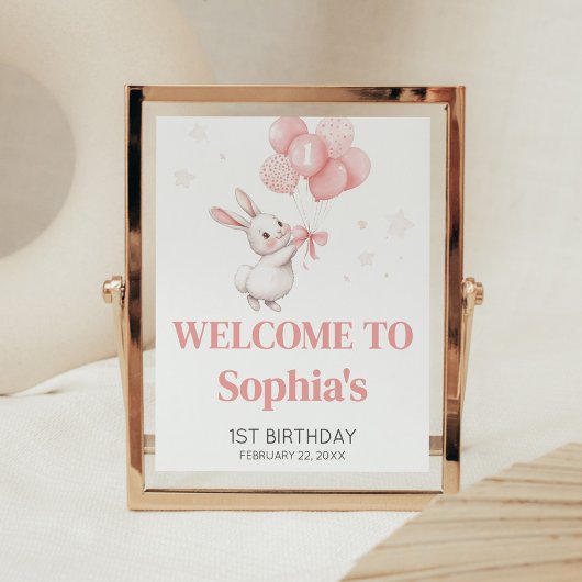 Some Bunny Balloon Birthday Party Welcome Sign Poster