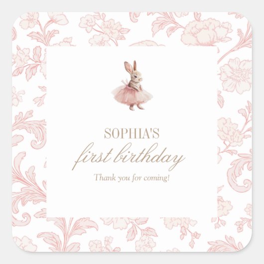 Some Bunny Birthday Pink Bunny Party Vierkante Sticker (Voorkant)