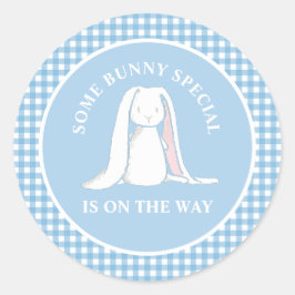 Some Bunny blauwe geruite baby shower Ronde Sticker