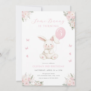 Some Bunny Bloem Meisje Roze Konijn Verjaardag Kaart