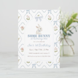 Some Bunny Blue Bloemstreep 1e Verjaardag Kaart