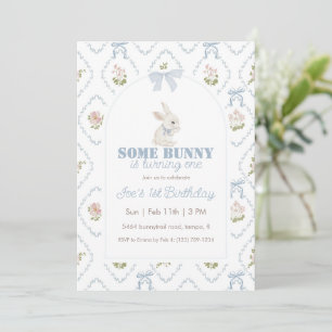 Some Bunny Blue Bloemstreep 1e Verjaardag Kaart