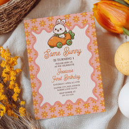 Some Bunny Easter Girl Floral 1st Birthday Party Kaart