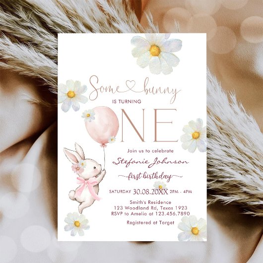 Some Bunny First 1st Birthday Invitation Kaart
