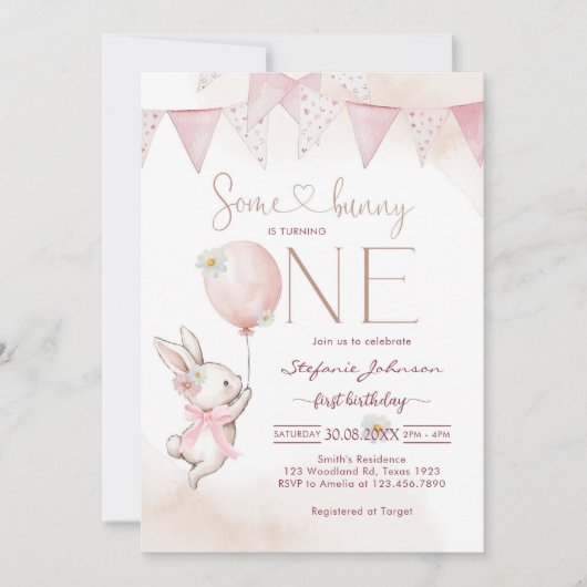 Some Bunny First 1st Birthday Invitation Kaart (Voorkant)