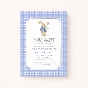 Some Bunny First Birthday Boy Invitation Kaart