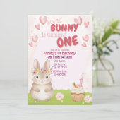 Some Bunny First Birthday, Pink Invitation Kaart (Staand voorkant)