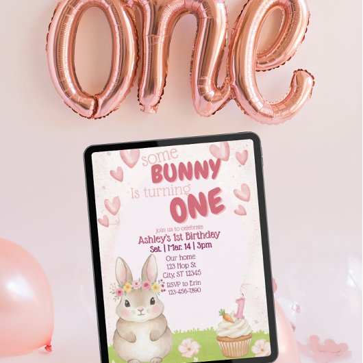 Some Bunny First Birthday, Pink Invitation Kaart