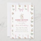 Some Bunny Floral Stripe 1st Birthday Kaart (Voorkant)