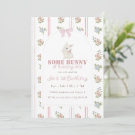 Some Bunny Floral Stripe 1st Birthday Kaart