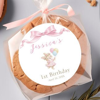 Some Bunny Girl Pink is Turning One Birthday Ronde Sticker