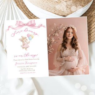 Some Bunny Girl Roze Baby Shower Feest Foto Kaart