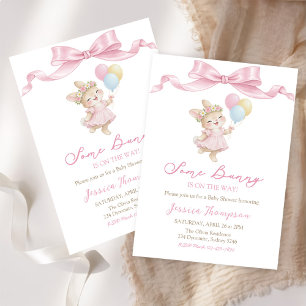 Some Bunny Girl Roze Baby Shower Feestje Kaart