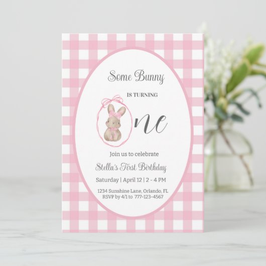 Some Bunny Invitation 1st Birthday Party Card Kaart (Staand voorkant)