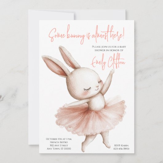 Some Bunny Is Almost Here Ballerina Baby Shower Kaart (Voorkant)