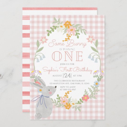 Some Bunny is een bloemenkonijn 1e verjaardagsfees Kaart (Voorkant / Achterkant)