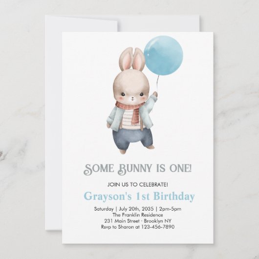 Some Bunny is een Blue Boy Bunny 1st Birthday Kaart (Voorkant)
