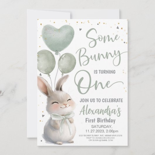 Some Bunny is een Bow Bunny 1st Birthday Kaart (Voorkant)