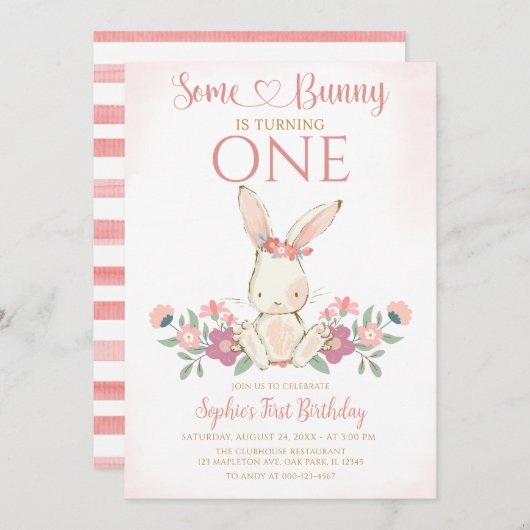 Some Bunny is een konijn 1e verjaardagsfeestje Kaart (Voorkant / Achterkant)