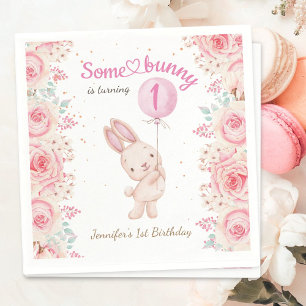 Some Bunny is EEN! Meisje Roze 1e Verjaardag Servet