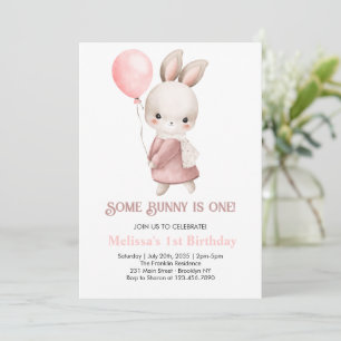 Some Bunny is een Pink Girl Bunny 1st Birthday Kaart