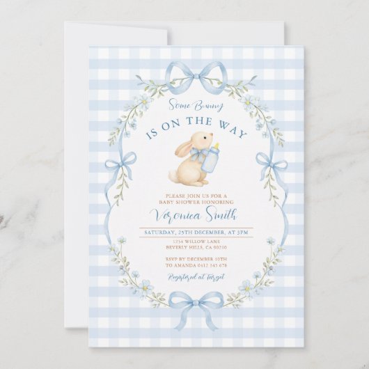 Some Bunny Is On the Way with Blue Bows Kaart (Voorkant)
