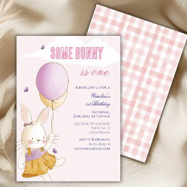 Some Bunny Is One Ballon Gingham 1e Verjaardag Kaart
