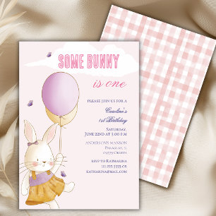 Some Bunny Is One Ballon Gingham 1e Verjaardag Kaart
