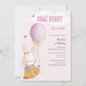 Some Bunny Is One Ballon Gingham 1e Verjaardag Kaart (Voorkant)