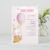 Some Bunny Is One Ballon Gingham 1e Verjaardag Kaart (Staand voorkant)