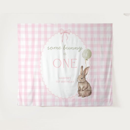 Some Bunny is One Birthday Personalized Banner  Wandkleed (Voorkant (horizontaal))