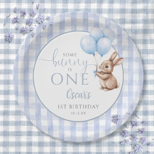 Some Bunny Is One Blauwe Ballonnen 1e Verjaardag Papieren Bordje