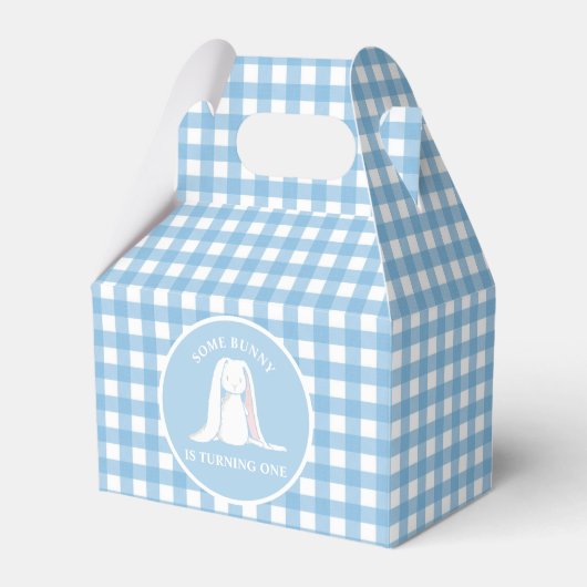 Some Bunny is One blauwe Gingham Verjaardag Bedankdoosjes (Voorkant Zijde)