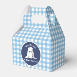 Some Bunny is One blauwe Gingham Verjaardag Bedankdoosjes