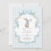 Some Bunny is One Blauwe Strik Gingham 1e Verjaard Kaart (Voorkant)