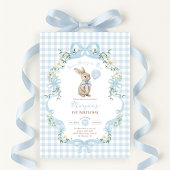 Some Bunny is One Blauwe Strik Gingham 1e Verjaard Kaart