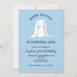 Some Bunny is One blauwe uitnodiging voor eerste v