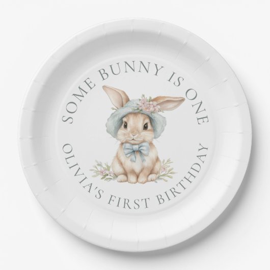 Some Bunny is One Curved Text Eerste Verjaardagsfe Papieren Bordje (Voorkant)