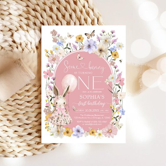 Some Bunny Is ONE First 1st Birthday Invitation Kaart