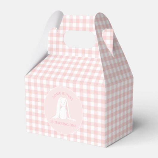 Some Bunny is One Roze Gingham Verjaardag Bedankdoosjes (Voorkant Zijde)