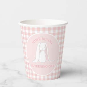 Some Bunny is One Roze Gingham Verjaardag Papieren Bekers