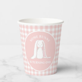 Some Bunny is One Roze Gingham Verjaardag Papieren Bekers
