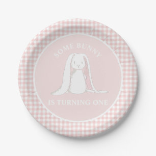 Some Bunny is One Roze Gingham Verjaardag Papieren Bordje