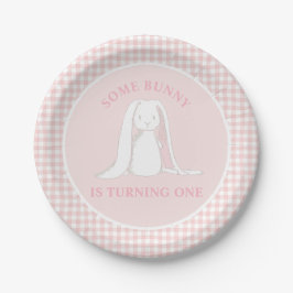 Some Bunny is One Roze Gingham Verjaardag Papieren Bordje